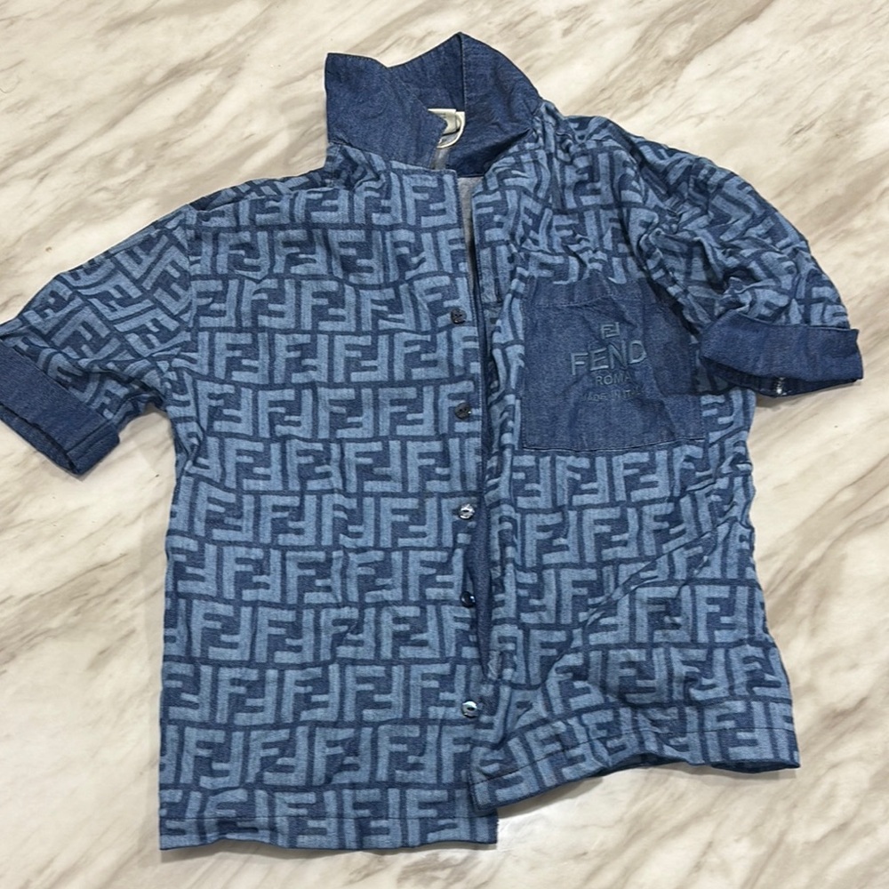 Fendi Denim Blue Monogram Shirt